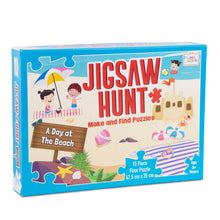 Load image into Gallery viewer, Jigsaw Hunt – A Day at the Beach | Make and Find 15-Piece Floor Puzzle for Kids Ages 3+ | Fun &amp; Educational Scavenger Hunt Game | Develops Observation &amp; Problem-Solving Skills
