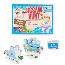 Load image into Gallery viewer, Jigsaw Hunt – A Day at the Beach | Make and Find 15-Piece Floor Puzzle for Kids Ages 3+ | Fun &amp; Educational Scavenger Hunt Game | Develops Observation &amp; Problem-Solving Skills
